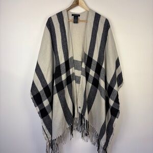 Banana Republic Black Cream Plaid Cashmere Blend Poncho